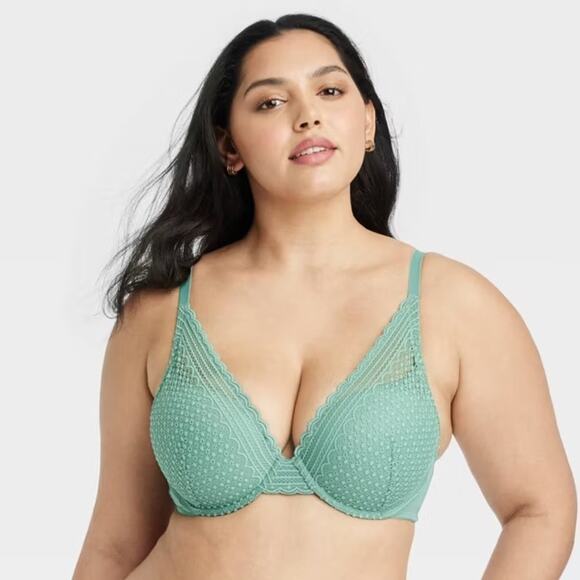 Auden NWT Women's Lace Push-Up Plunge Bra Tidal Flow Green 36DD - Picture 1 of 9